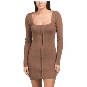 EMORY PARK Brown Ribbed Long Sleeve Bodycon Dress Size Medium NWT!